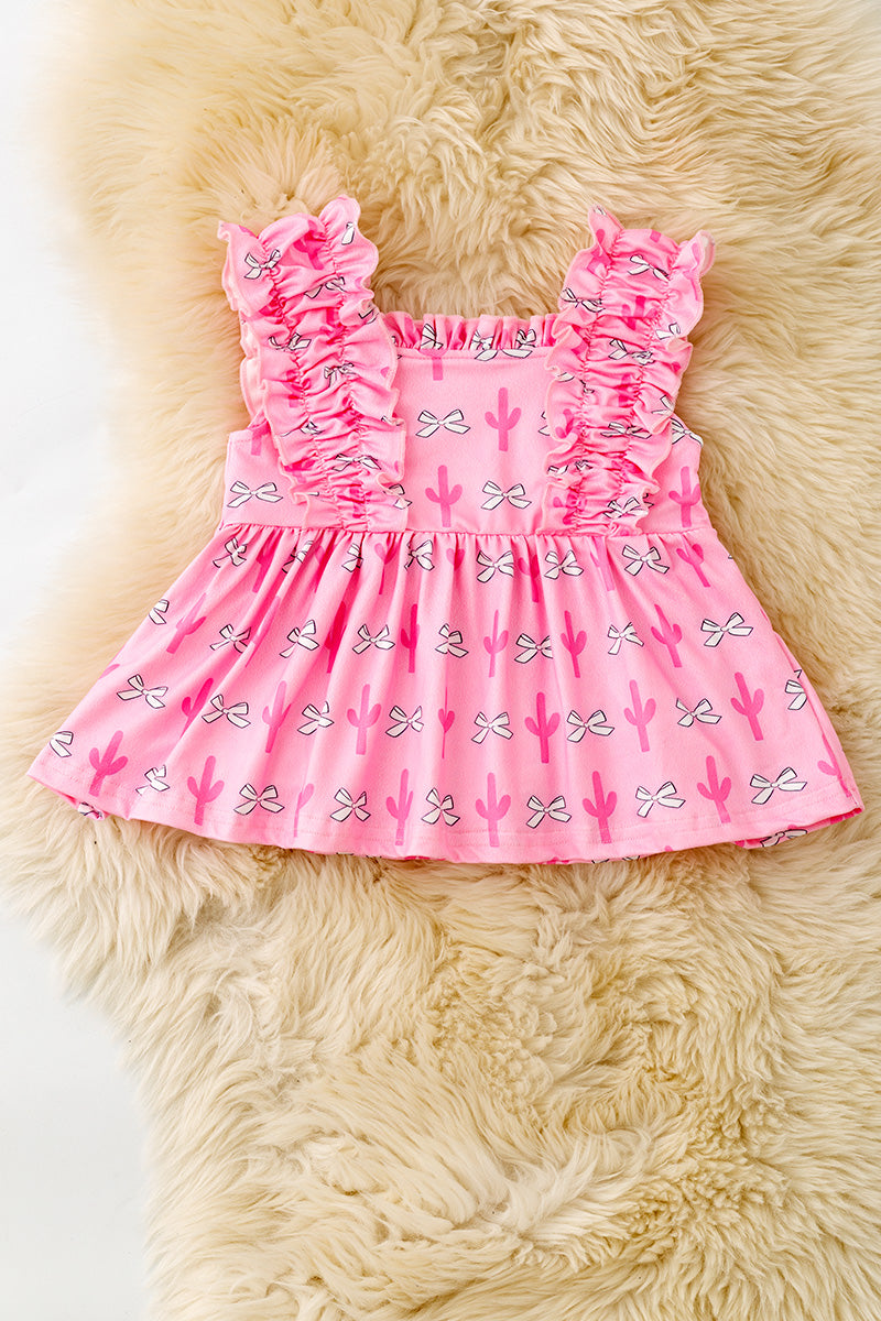 Pink cactus & coquette bow printed girls tunic. TPG60474 M-