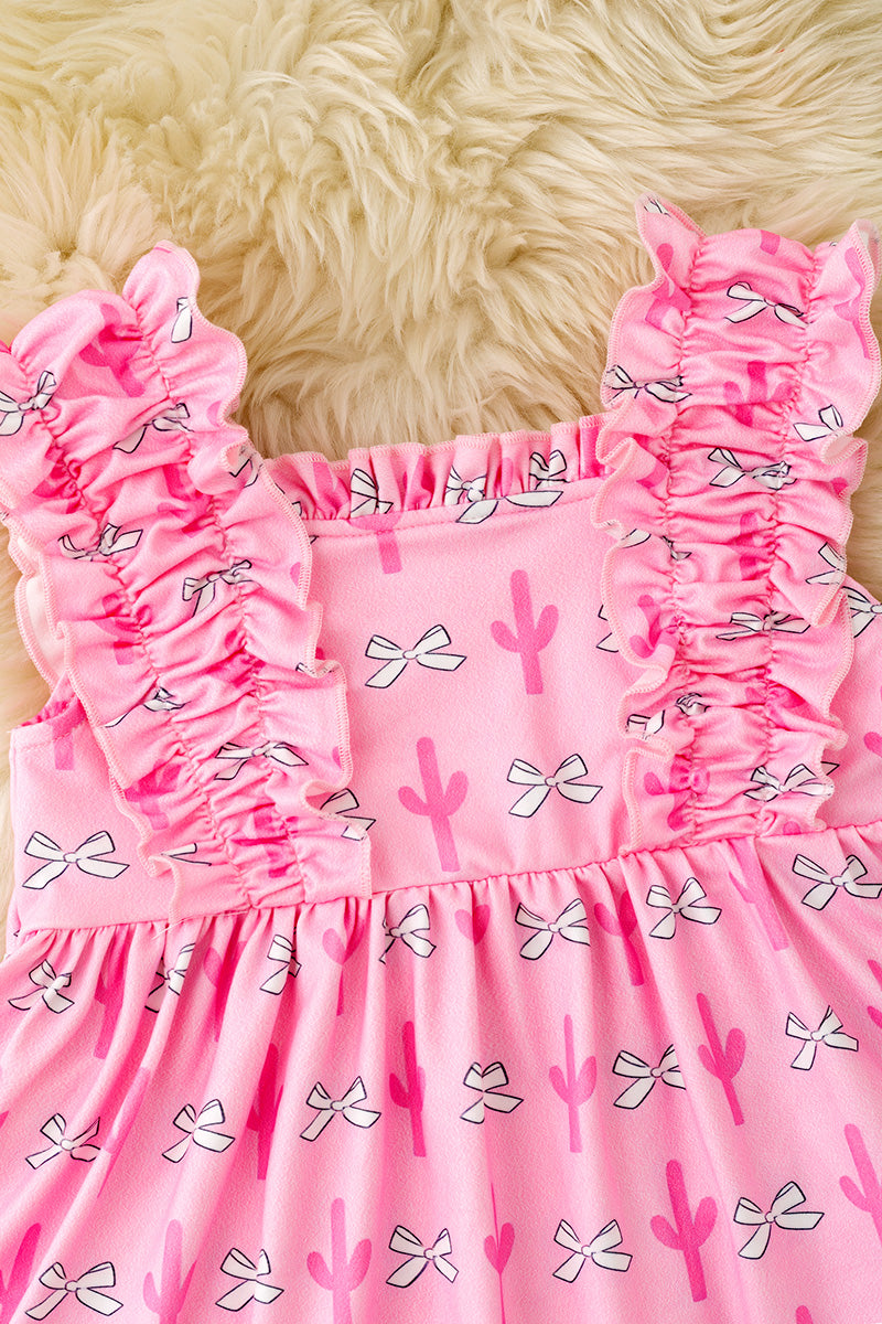 Pink cactus & coquette bow printed girls tunic. TPG60474 M-