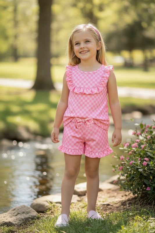 Pink checkered printed top & shorts. OFG62616 -A-