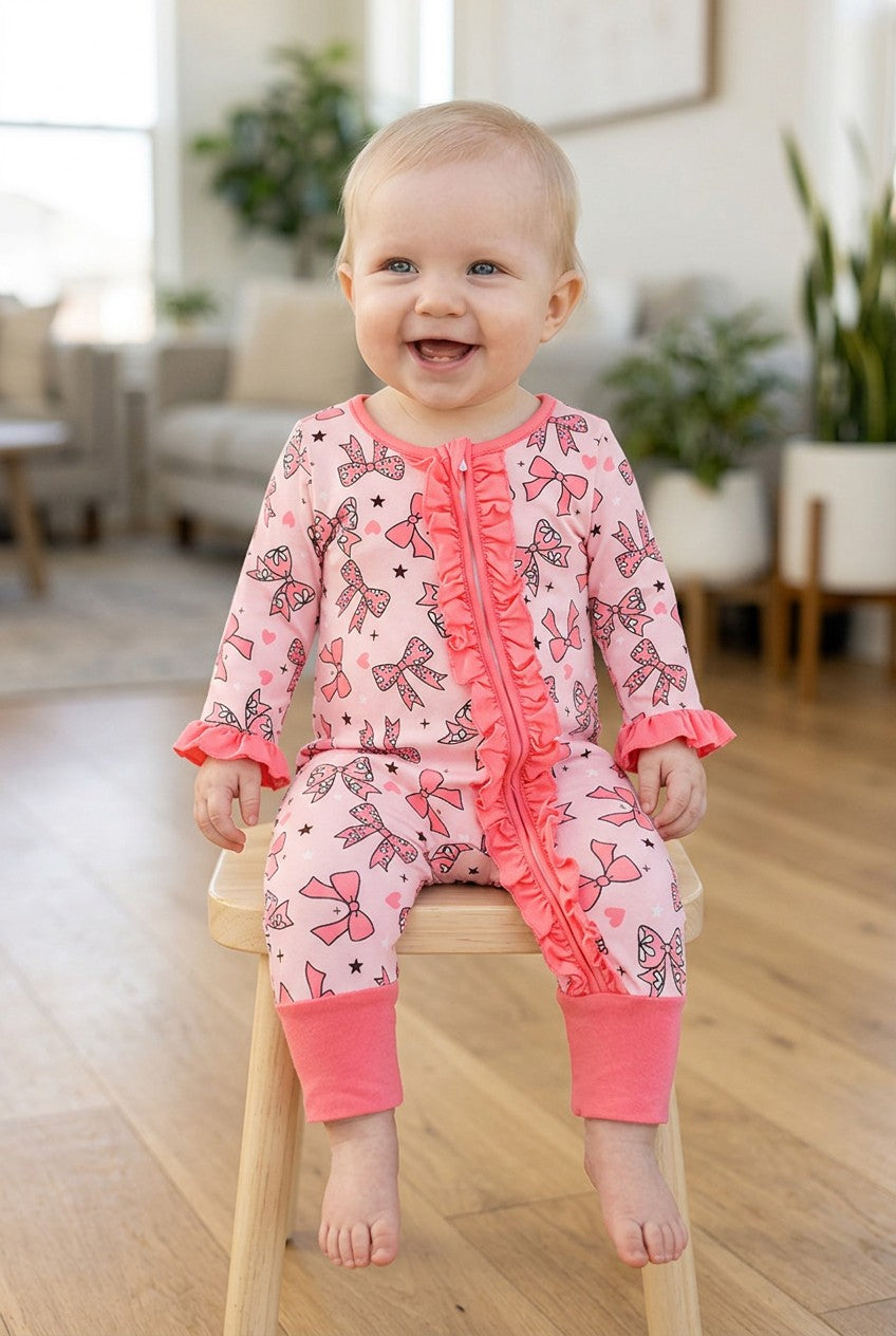 Bow printed baby onesie with fold over footie.  RPG62913