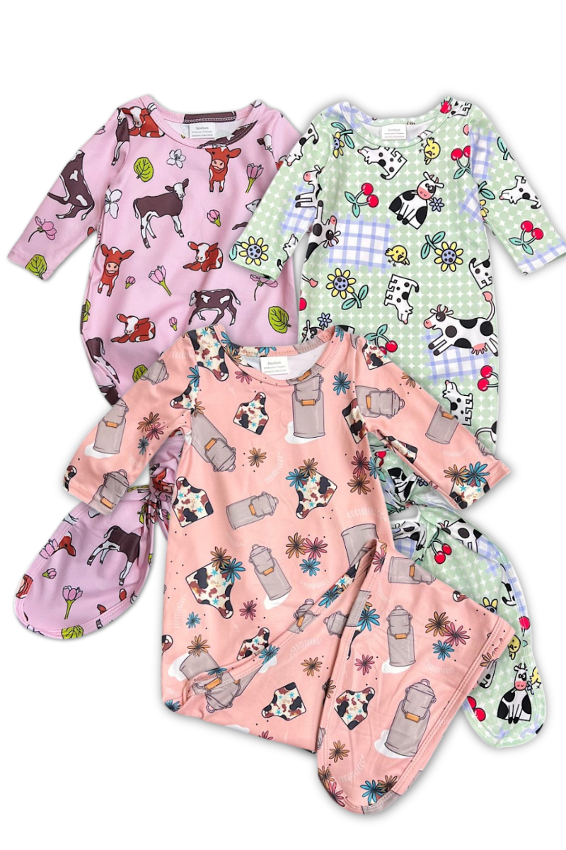 Calf/Cow printed One size baby gowns.