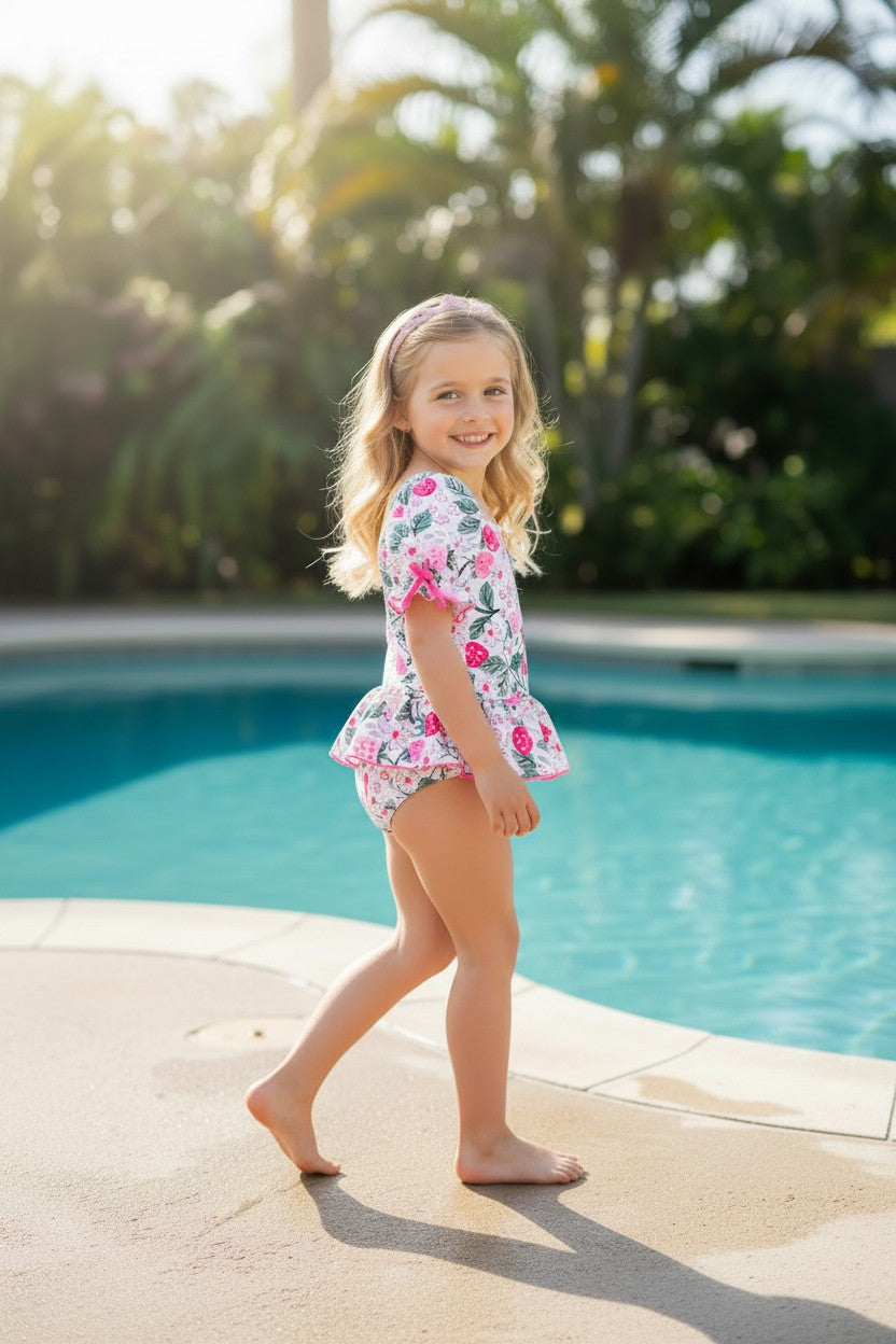 Pink strawberry printed girls swimsuit. SWG60182 -A-