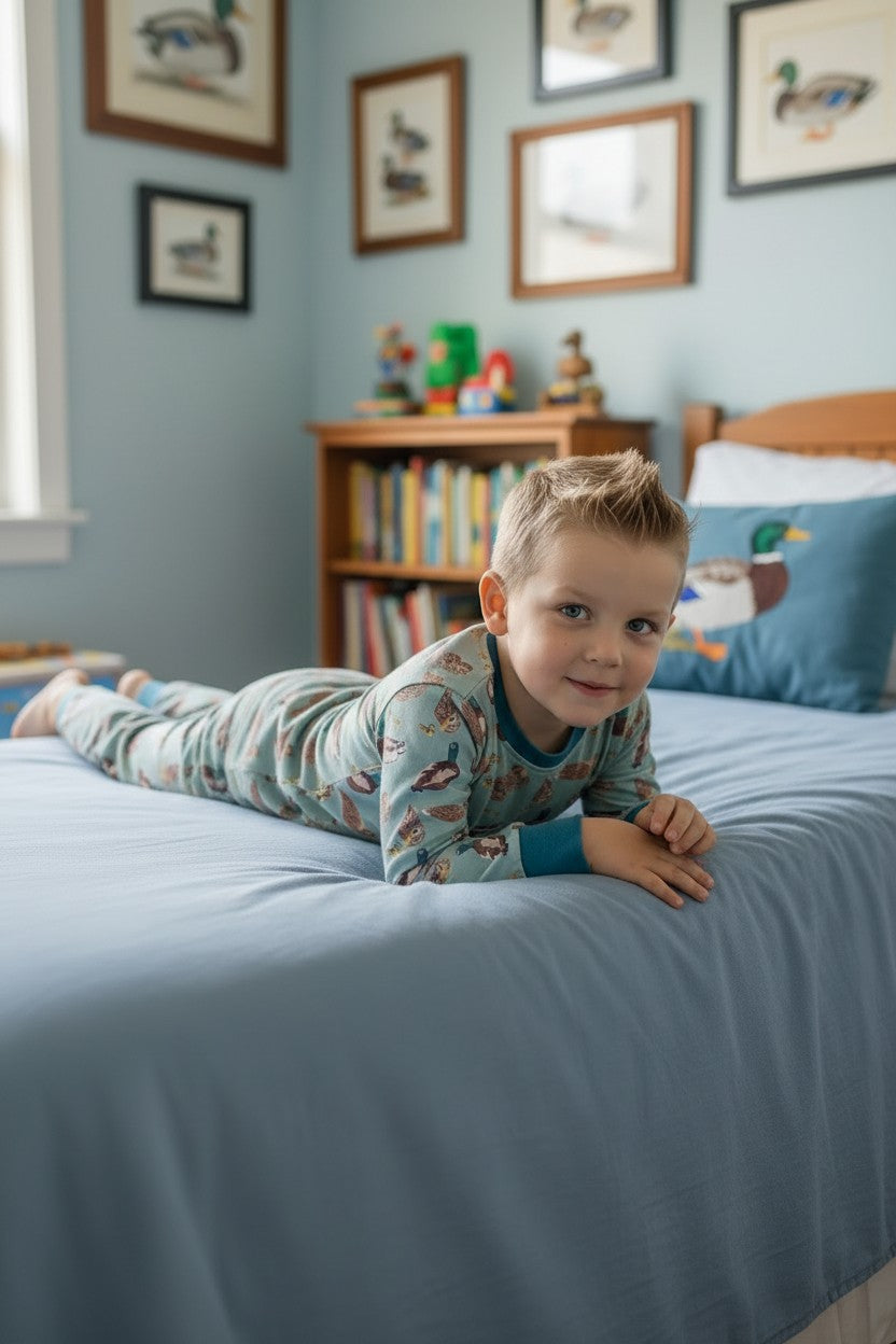 Green mallard printed boys pajamas set. BLP0425-25-A-