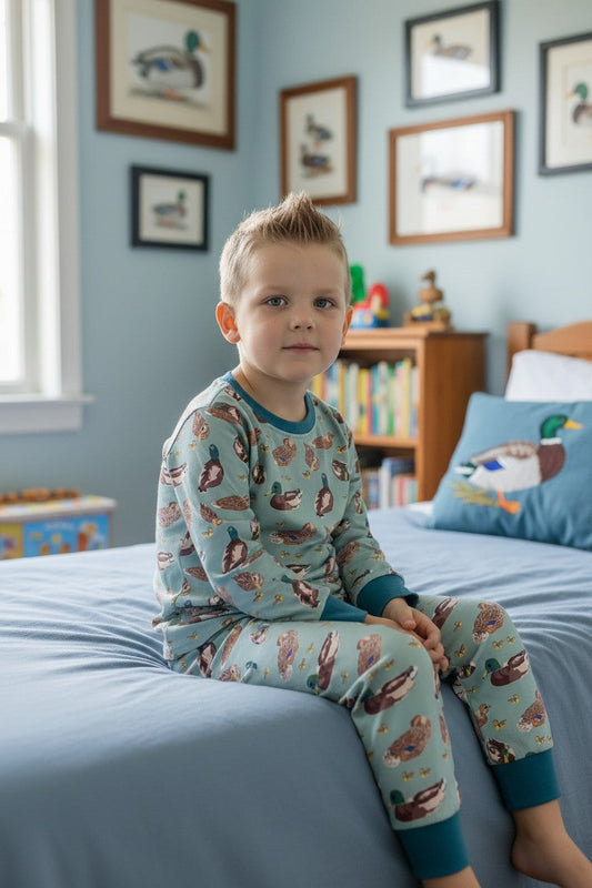 Green mallard printed boys pajamas set. BLP0425-25-A-