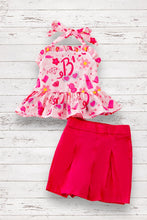 Load image into Gallery viewer, CUTE COLORFUL RUFFLE HALTER TOP &amp; FUCHSIA SHORT SET. OFG41073
