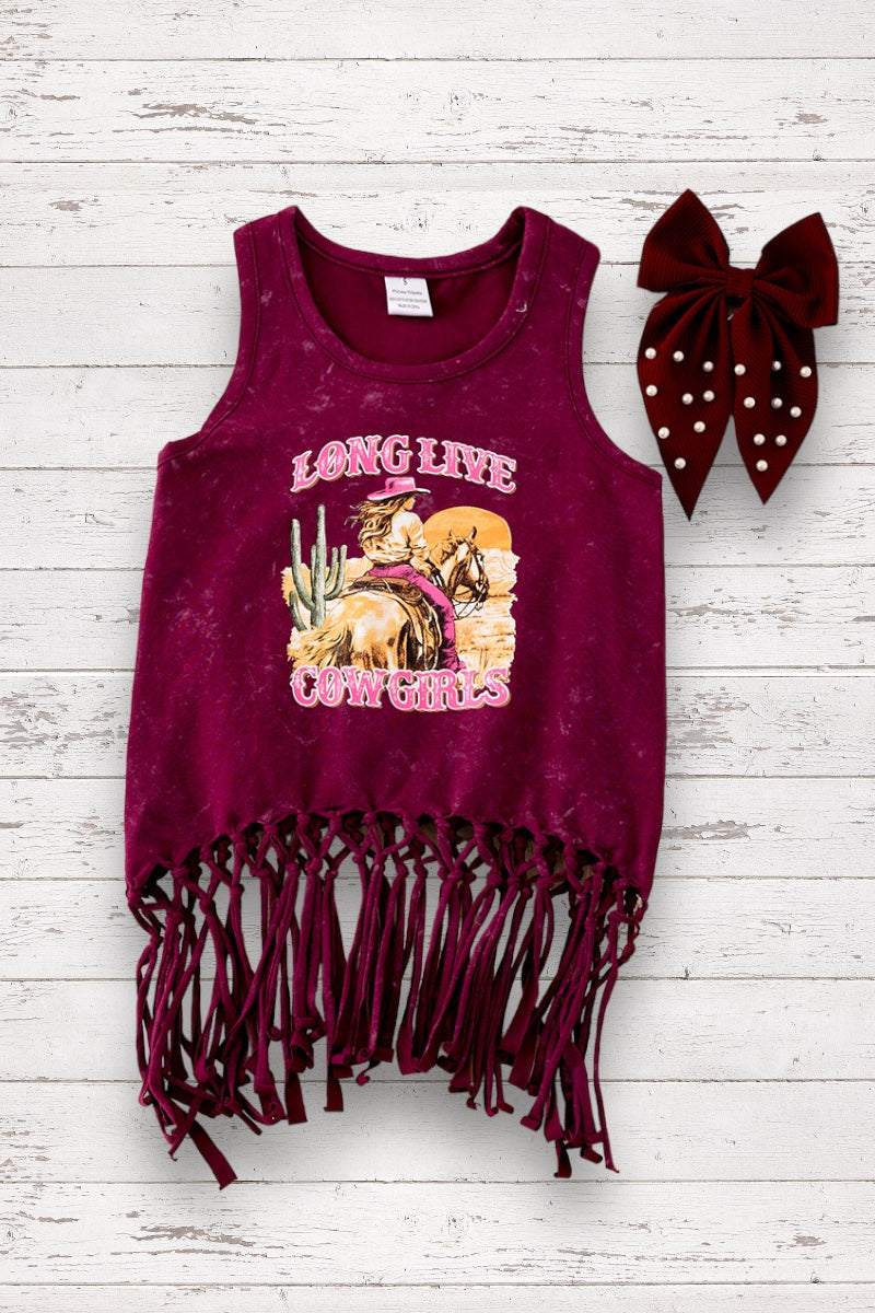 LONG LIVE COWGIRLS MAROON PRINTED TOP. TPG40429