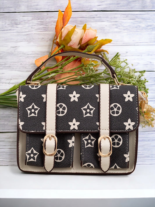 BLACK AND TAN DOUBLE POCKET CROSSBODY PURSE FOR GIRLS . BBG40072 M