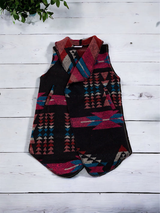 BLACK WITH AZTEC PRINTED CARDIGAN FOR GIRLS. TPG65153113